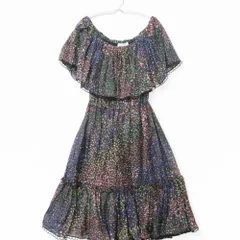 美品 Chloe クロエ ワンピース ドレス コットン シルク メタリックストライプ ジャカード オフショルダー Aライン 膝丈 ネイビー 34【XS】 レディース 【中古】のサムネイル