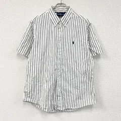 Ralph Lauren　ラルフローレン　半袖ボタンダウンシャツ　ストライプ　白　ホワイト　XLサイズ　古着