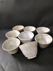 ☆約50年前？ 益子焼 蓋物 5客セット 蓋付き茶碗 和食器 民芸陶器 美品