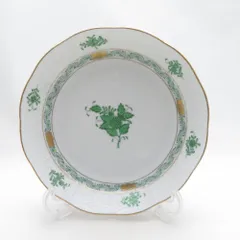 美品 Herend ヘレンド アポニーグリーン AV 323 深皿 フルーツコンポート 20cmプレート 金彩 SU14520S2 のサムネイル