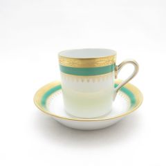 美品 Richard Ginori リチャードジノリ リーガル グリーン デミタスカップ＆ソーサー コーヒー 珈琲 緑 金彩 テーブルウェア SU14671L2 のサムネイル
