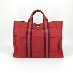 HERMES エルメス ドーヴィルPM トートバッグ キャンバス レッド 赤