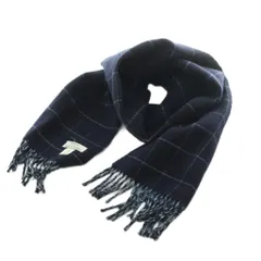ユナイテッドアローズ UNITED ARROWS リバーシブル マフラー ウール カシミヤ混 チェック柄 フリンジ 紺 ネイビー 水色 ライトブルー /MIのサムネイル