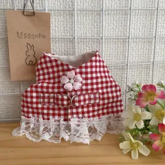うさぎ服・赤チェックレースベスト(M)のサムネイル