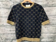 GUCCI グッチ GG柄 ラメ 半袖ニット XS ネイビー×ゴールド - メルカリ