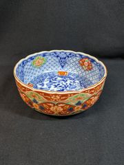 前畑陶器 輪花鉢 美濃焼 庫山窯 花鳥文 古伊万里風 深鉢 盛り鉢 深皿