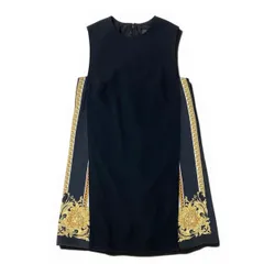 If25 VERSACE ヴェルサーチ ノースリーブワンピース ドレス バロック調 ミディ丈 レーヨン アセテート レディース 女性用 1006325 38 ブラックu02tのサムネイル