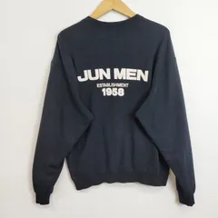 JUN MEN ジュンメン スウェット バックプリント 長袖 ロゴ ビックプリント フェード加工 裏毛 ノームコア ヴィンテージ 古着 日本製 ネイビー サイズ L F713のサムネイル