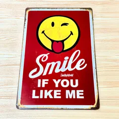 【美品✨】SmileyWorld ブリキ看板 スマイル Smile IF YOU LIKE ME レトロ アメリカン雑貨 壁掛け 30×20cm aucのサムネイル