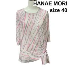 □ ハナエモリ HANAE MORI プルオーバー ブラウス 半袖 バックファスナー トップス サイドリポン ピンク グレー 40 L レディース Z6C354のサムネイル