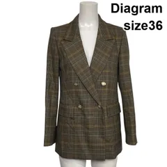 ◆ 美品 ダイアグラム Diagram テーラードジャケット ブレザー 長袖 ダブルブレスト グレンチェック 茶系 36 S 7号 レディース S6H110のサムネイル