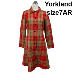 ◆ ヨークランド Yorkland コート レギュラーカラー Aライン フレア チェック柄 ステンカラー オレンジ 毛 7AR S 7号 レディース S6H072のサムネイル