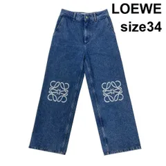 ●◆ ロエベ LOEWE バギージーンズ デニムパンツ ワイド アナグラム ロゴパッチ インディゴブルー コットン100 34 S 7号 レディース S6H082のサムネイル