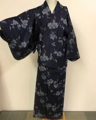 三花】本麻 洗える長襦袢 デニムブルー ムラ染め タイダイ リサイクル