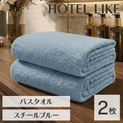 ホテルのボリューム 厚手でもすぐ乾く速乾 ホテルライク バスタオル 2枚セット スチールブルー 約60×120cm 綿100% 吸水 中厚手 毛羽落ちが少ない ふんわり手触り [M便 1/3]【圧縮配送】のサムネイル