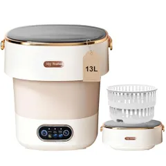 小型洗濯機 13L 大容量、40W 静音モーター搭載、ポータブルミニせんたく、ブルーライトによる殺菌消臭機能、小型脱水機能付き、操作カンタン、高速脱水、下着・靴下・ベイビー服・タオル洗浄、一人暮らし・寮・アパート ・旅行に最適、コンパクト 時 1fef22b3のサムネイル