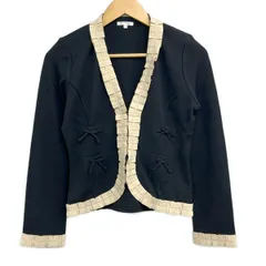 TO BE CHIC(トゥービーシック) カーディガン サイズ2 M レディース美品  - 黒×ベージュ 長袖/フリルのサムネイル