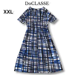 【美品】DoCLASSE ドゥクラッセ チェック柄　ジャージーワンピース XXL 3L 大きいサイズ ストレッチ　ウエストゴム　ブルー×ブラック　半袖 フレア 上品　洗えるのサムネイル