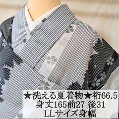 洗える夏着物・小紋・絽】LLサイズ相当身幅 水色 光琳波 桜 化繊 れ