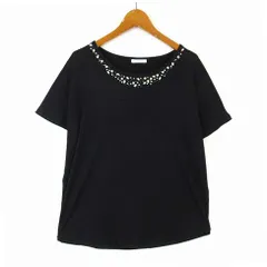 シネマクラブ CINEMACLUB カットソー トップス ビーズ ビジュー装飾 落ち感 とろみ ストレッチ 半袖 M 黒 ブラックのサムネイル