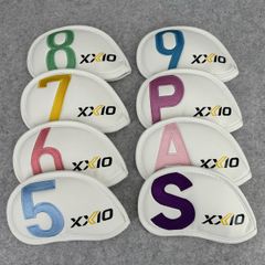 即日発送】ゴルフ アイアンカバー 10個セット 番手別 カラフル刺繍 白 
