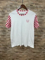 lucien pellat-finet Tシャツ ホワイト/レッド チェッカー柄 M スカルデザイン カジュアルウェア ファッション ユニークデザイン コットンTシャツのサムネイル