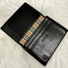 Burberrys バーバリーズ ノバチェックレザー名刺入れ ロゴ刻印二つ折りカードケース ユニセックス ブラックのサムネイル