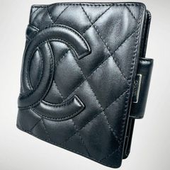 シャネル カンボンライン がま口 コンパクト 二つ折り財布 黒×ピンク