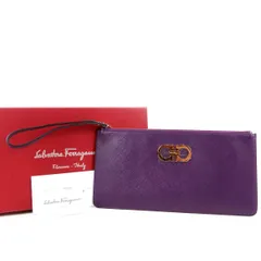 【新品同様・未使用】Ferragamo フェラガモ ガンチーニ イタリア製 ポーチ バッグ 小物入れ パープル ブランド小物【UU45】のサムネイル