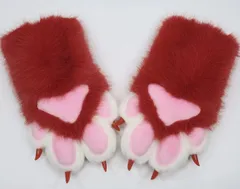 着ぐるみ ケモノ 手袋 薄い色 赤 フリーサイズ ケモノ脚 ファースーツ ケモノ fursuit ぬいぐるみ コスプレ コスチューム kigurumiのサムネイル
