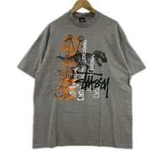 STUSSY Tシャツ M グレー アロハ ストックロゴ 半袖 灰色 大人気