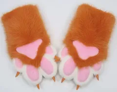 着ぐるみ ケモノ 手袋 薄い色 オレンジ フリーサイズ ケモノ脚 ファースーツ ケモノ fursuit ぬいぐるみ コスプレ コスチューム kigurumiのサムネイル