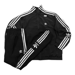 (セット) adidas アディダス 락업 トレフォイル ブラック トラック ウィンドブレーカー セットアップ (上L 下S