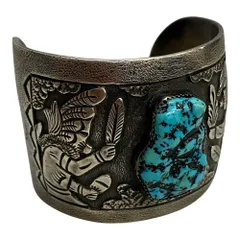 ナバホ Navajo フロイドべセンティジュニア Floyd Becenti Jr. ストーリーテラー ターコイズ Sterling Silver メンズジュエリー・アクセサリー インディアンジュエリー バングル シルバー 201goods-1003 VBのサムネイル