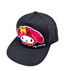 サンリオ　マイメロディ　スパンコール　キャップ　帽子　ブラック　キラキラ　女の子　キッズ　ジュニア　子供　おでかけ　お散歩　綿100％　日よけ　年間　プレゼント　52ｃｍのサムネイル