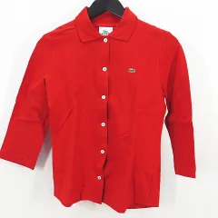 ラコステ LACOSTE 七分袖 シャツ 40 赤系 レッド 鹿の子 ワンポイント ストレッチのサムネイル