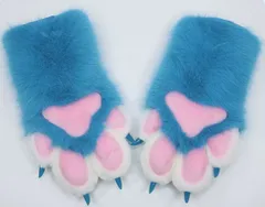 着ぐるみ ケモノ 手袋 薄い色 ピーコックブルー フリーサイズ ケモノ脚 ファースーツ ケモノ fursuit ぬいぐるみ コスプレ コスチューム kigurumiのサムネイル