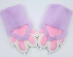 着ぐるみ ケモノ 手袋 薄い色 紫 フリーサイズ ケモノ脚 ファースーツ ケモノ fursuit ぬいぐるみ コスプレ コスチューム kigurumiのサムネイル