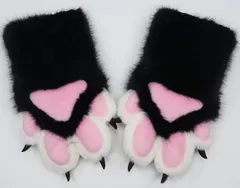 着ぐるみ ケモノ 手袋 薄い色 黒 フリーサイズ ケモノ脚 ファースーツ ケモノ fursuit ぬいぐるみ コスプレ コスチューム kigurumiのサムネイル