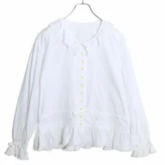 カネコイサオ★レトロなボタンが可愛い♪ ピコレースとフリルたっぷり長袖ブラウス 白系 z18666のサムネイル