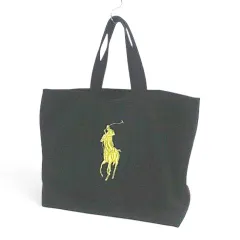 ラルフローレン RALPH LAUREN トートバッグ ポニー ゴールド ブラック 黒系 キャンバス地