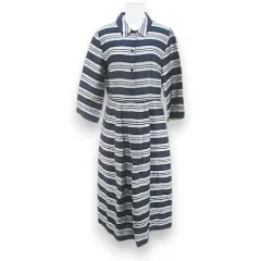 マックスマーラステュディオ Max Mara Studio ボーダー 七分袖 ミモレ丈 フレアワンピース ワンピース 麻 リネン 絹 シルク混 40 紺系 ネイビー 裏地のサムネイル