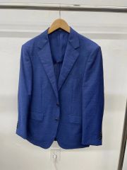 美品 TOGA VIRILIS ペイズリー ノーカラーコート ブルー サイズ44