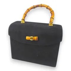 銀座かねまつ GINZA Kanematsu ハンドバッグ バンブーハンドル ブラック 黒系 布 レザーのサムネイル