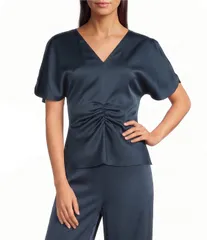 マレーラ レディース トップス シャツ Vネック サテン ブラウス Marella Woven Mllvasto Short Sleeve VNeck Satin Blouse Aviationのサムネイル