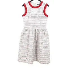 ルネベーシック Rene basic ノースリーブ ワンピース ひざ丈 38 赤系 レッド ステッチ ボーダー柄 日本製