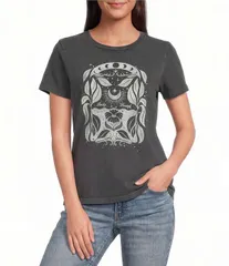 ラッキーブランド レディース トップス Tシャツ クルーネック ニット Lucky Brand Knit Crew Neck Short Sleeves Front Embellished Moon
