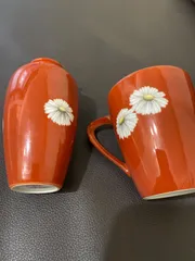 【希少・裏印】オールドノリタケ 朱地白菊 花瓶＆マグカップ 2点 昭和レトロのサムネイル