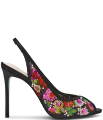ベッツィジョンソン レディース シューズ パンプス フラワー柄 フラワー Blue by Betsey Johnson Gerri Beaded Floral Slingback Peep Toe Pのサムネイル