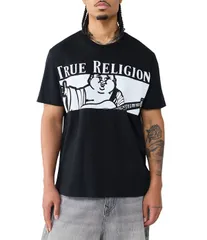 トゥルーレリジョン メンズ トップス シャツ True Religion Checke red Buddha Short Sleeve TShirt Jet Black ブラック